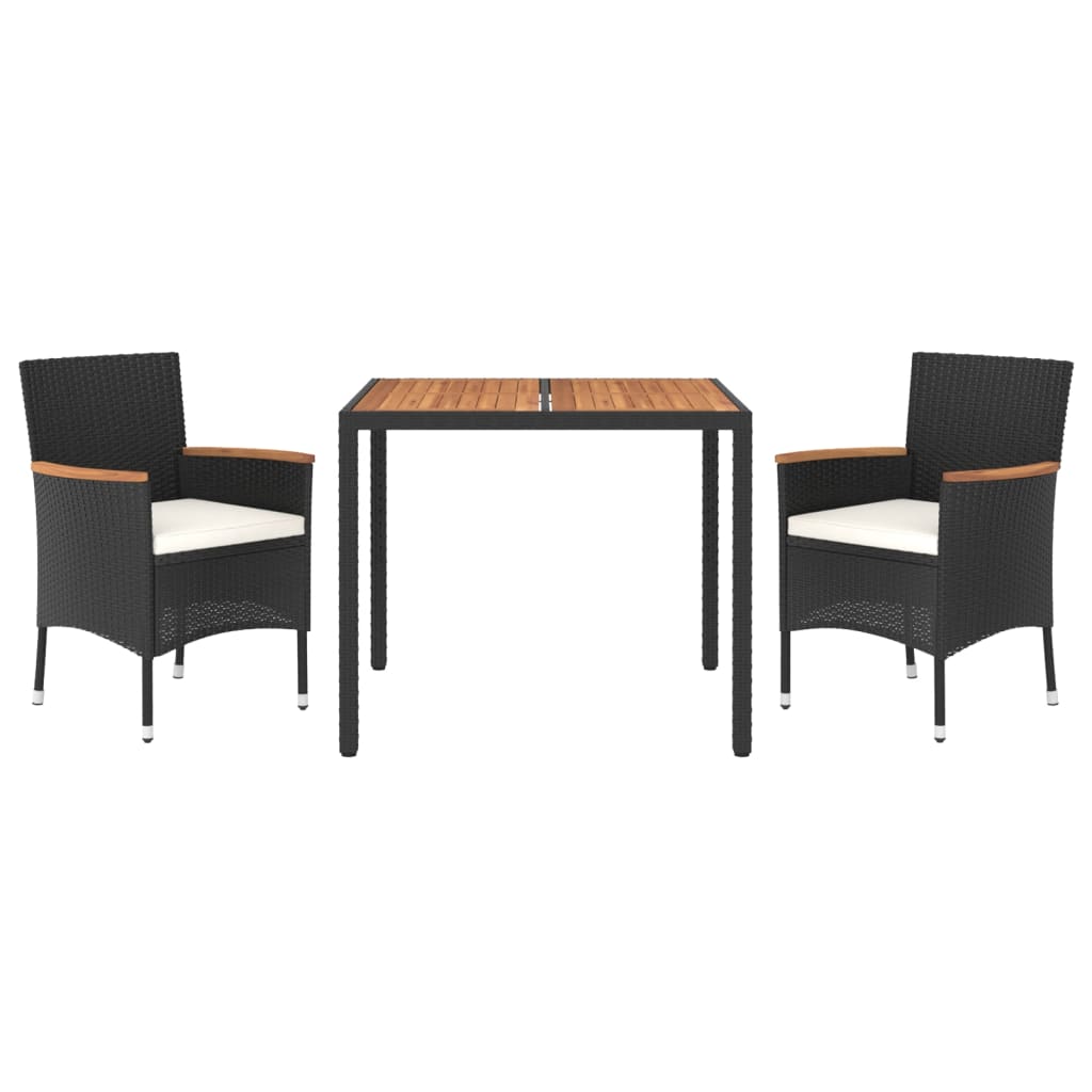 Set da Pranzo da Giardino 3 pz con Cuscini Nero in Polyrattan | homemem39