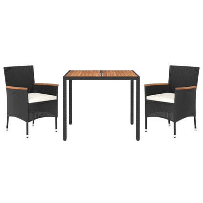 Set da Pranzo da Giardino 3 pz con Cuscini Nero in Polyrattan | homemem39