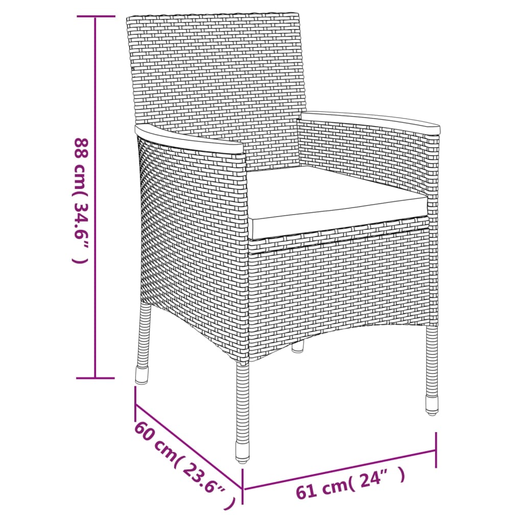 Set da Pranzo da Giardino 3 pz con Cuscini Nero in Polyrattan | homemem39