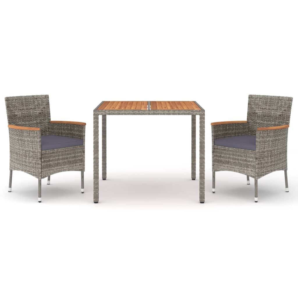 Set da Pranzo da Giardino 3 pz con Cuscini in Polyrattan Grigio | homemem39