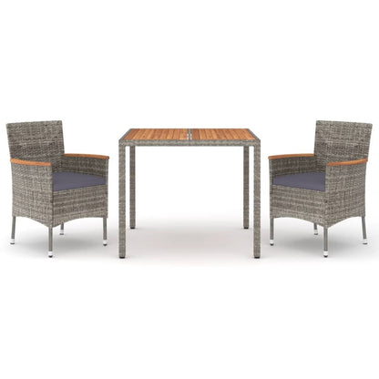 Set da Pranzo da Giardino 3 pz con Cuscini in Polyrattan Grigio | homemem39