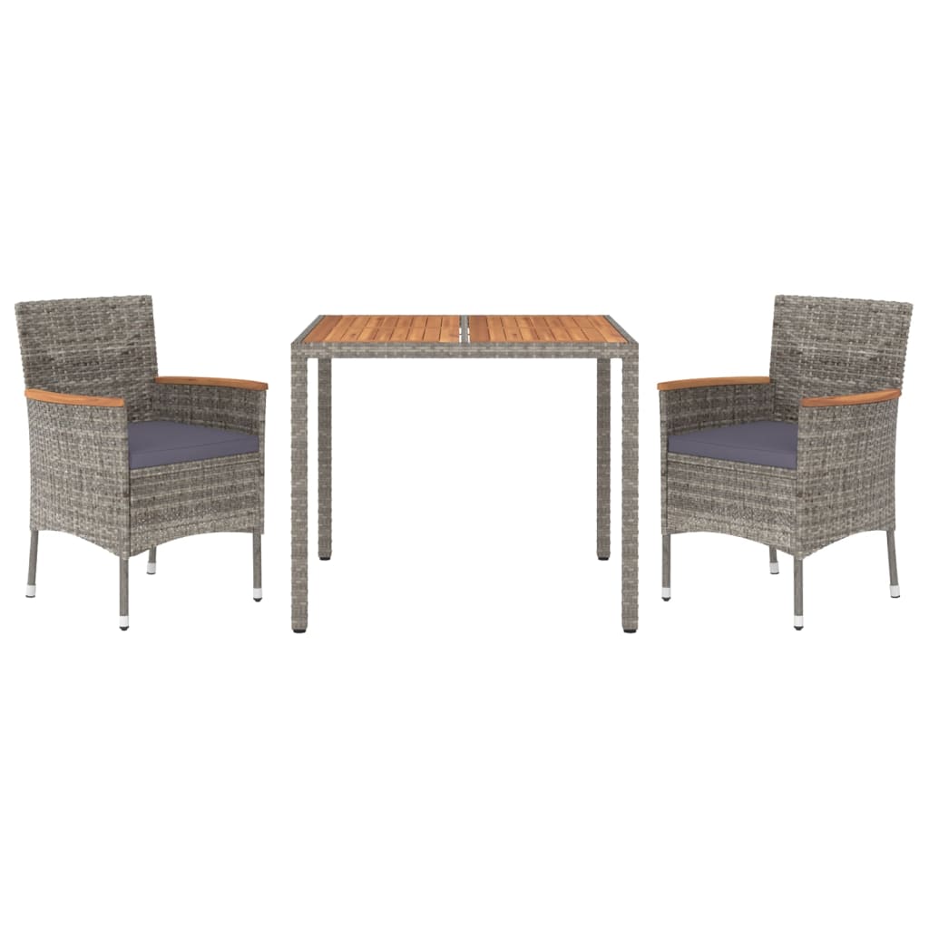 Set da Pranzo da Giardino 3 pz con Cuscini in Polyrattan Grigio | homemem39