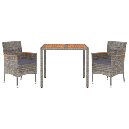 Set da Pranzo da Giardino 3 pz con Cuscini in Polyrattan Grigio | homemem39