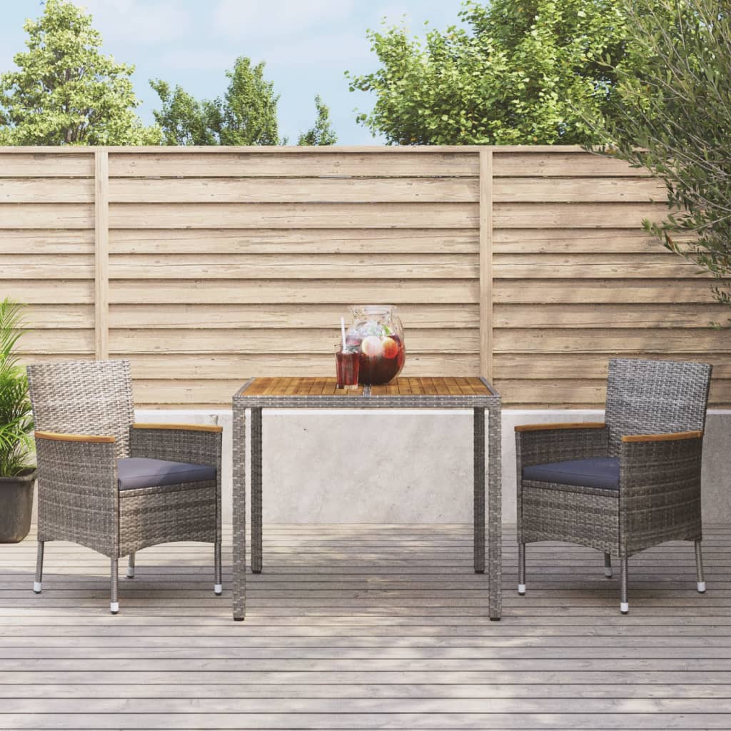 Set da Pranzo da Giardino 3 pz con Cuscini in Polyrattan Grigio | homemem39