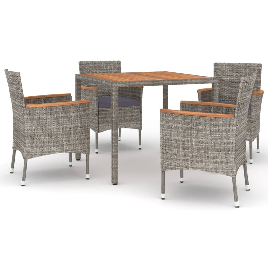 Set da Pranzo da Giardino 5 pz con Cuscini in Polyrattan Grigio | homemem39