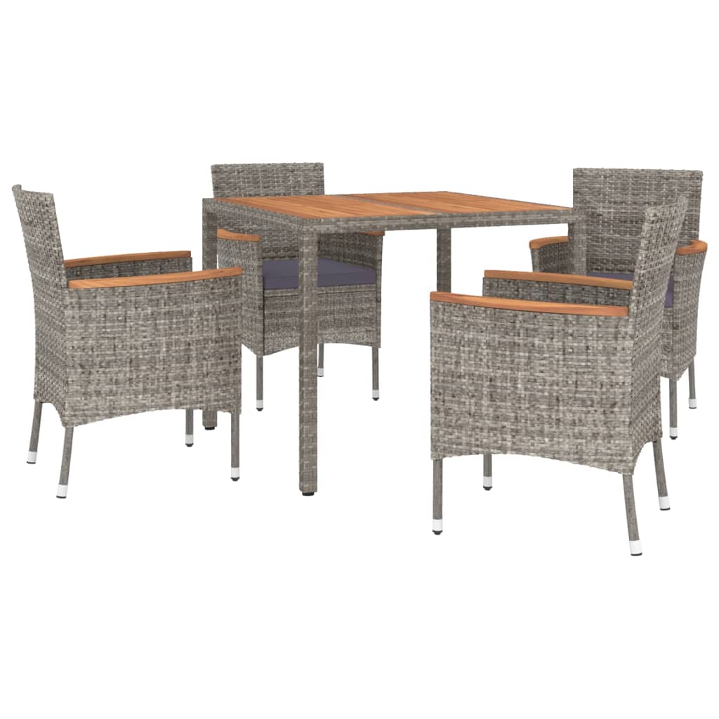 Set da Pranzo da Giardino 5 pz con Cuscini in Polyrattan Grigio | homemem39