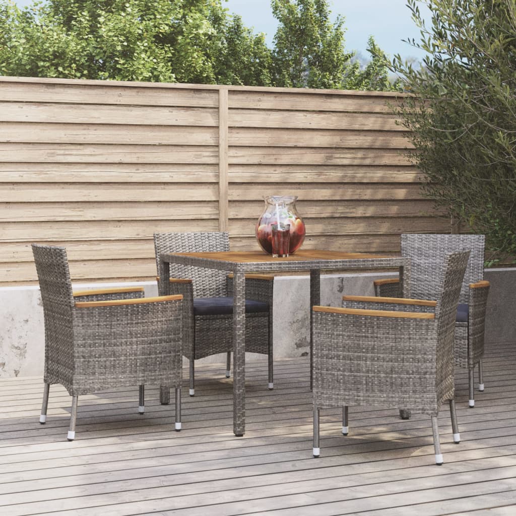 Set da Pranzo da Giardino 5 pz con Cuscini in Polyrattan Grigio | homemem39