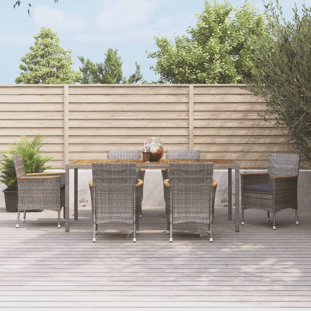 Set da Pranzo da Giardino 7 pz con Cuscini in Polyrattan Grigio | homemem39