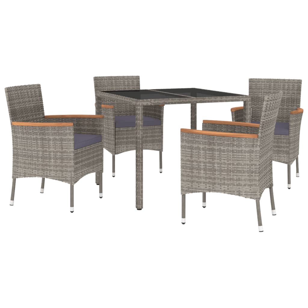 Set da Pranzo da Giardino 5 pz con Cuscini in Polyrattan Grigio | homemem39