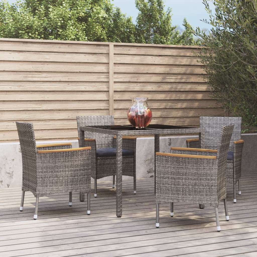 Set da Pranzo da Giardino 5 pz con Cuscini in Polyrattan Grigio | homemem39
