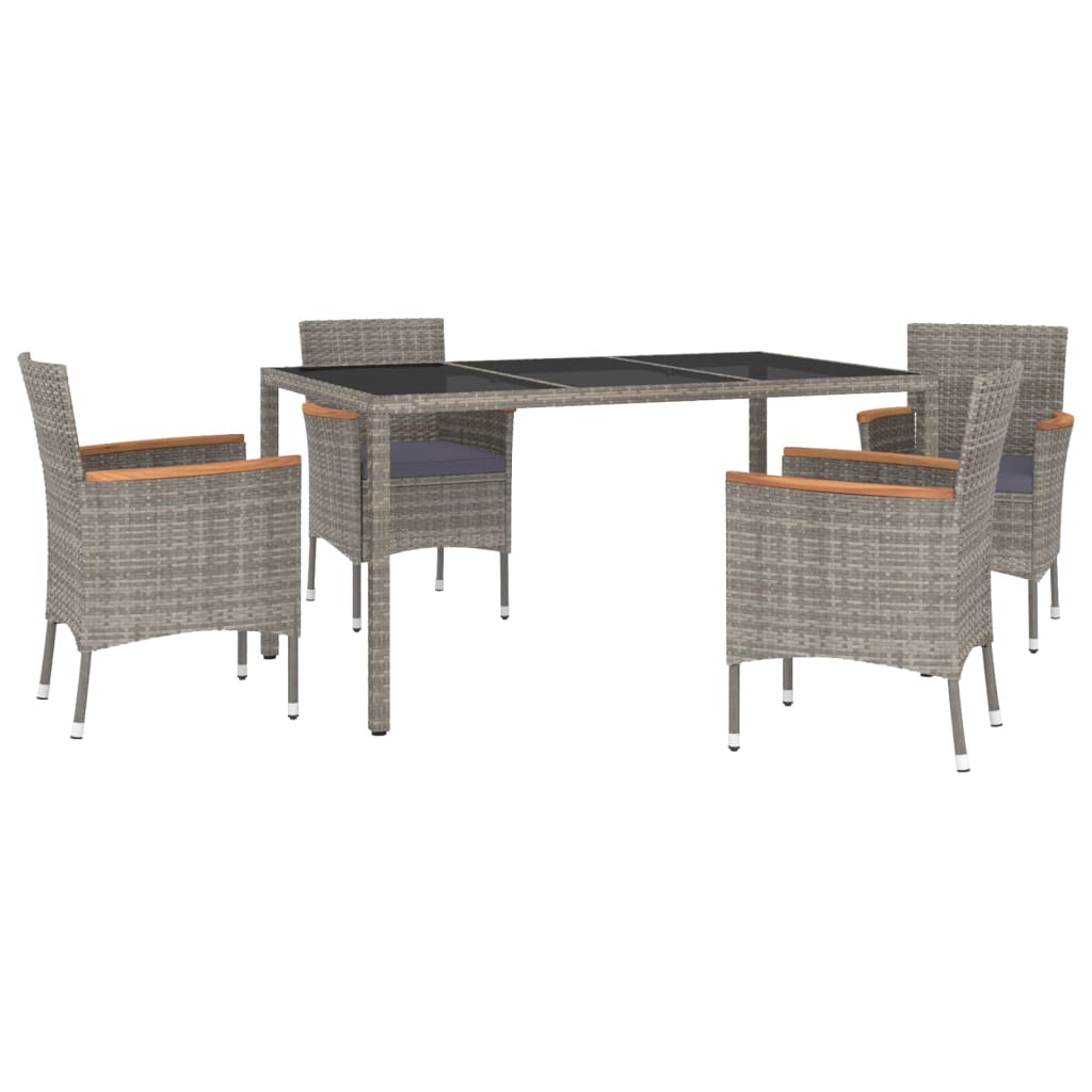 Set da Pranzo da Giardino 5 pz con Cuscini in Polyrattan Grigio | homemem39