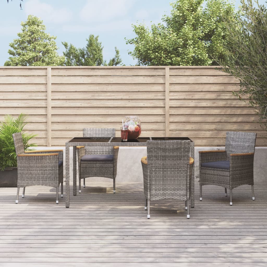 Set da Pranzo da Giardino 5 pz con Cuscini in Polyrattan Grigio | homemem39