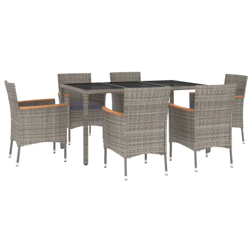 Set da Pranzo da Giardino 7 pz con Cuscini in Polyrattan Grigio | homemem39