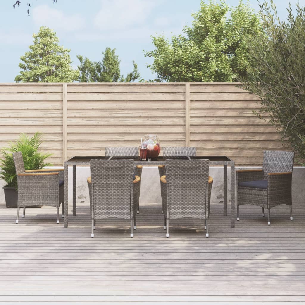Set da Pranzo da Giardino 7 pz con Cuscini in Polyrattan Grigio | homemem39