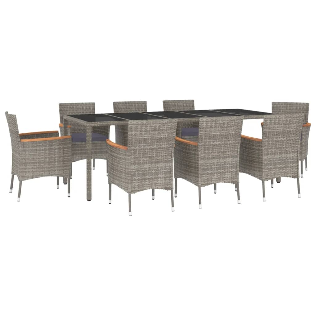 Set da Pranzo da Giardino 9 pz con Cuscini in Polyrattan Grigio | homemem39