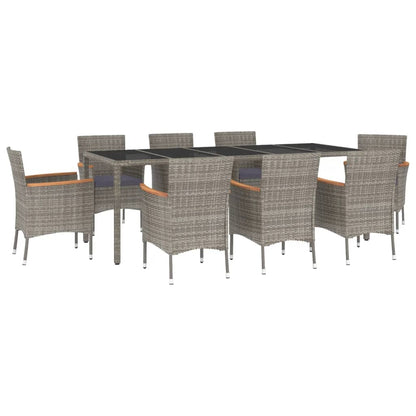 Set da Pranzo da Giardino 9 pz con Cuscini in Polyrattan Grigio | homemem39