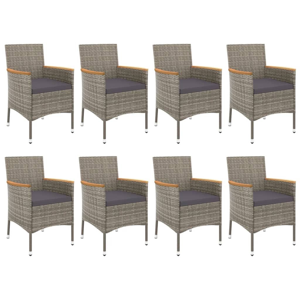 Set da Pranzo da Giardino 9 pz con Cuscini in Polyrattan Grigio | homemem39