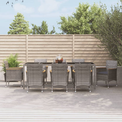 Set da Pranzo da Giardino 9 pz con Cuscini in Polyrattan Grigio | homemem39