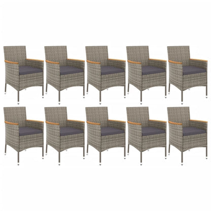 Set da Pranzo da Giardino 11pz con Cuscini in Polyrattan Grigio | homemem39