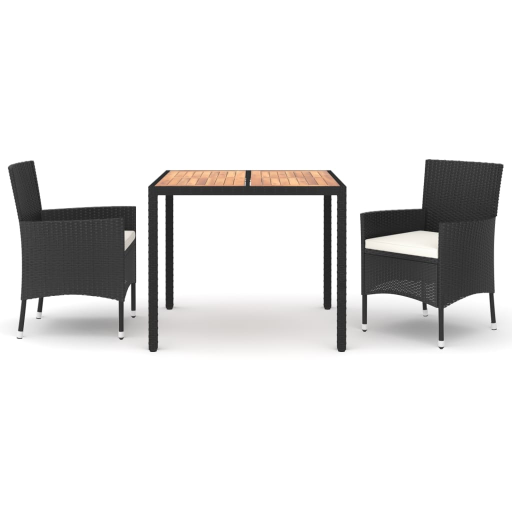 Set da Pranzo da Giardino 3 pz con Cuscini Nero in Polyrattan | homemem39