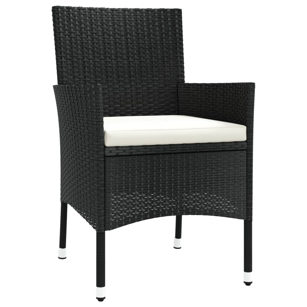 Set da Pranzo da Giardino 3 pz con Cuscini Nero in Polyrattan | homemem39