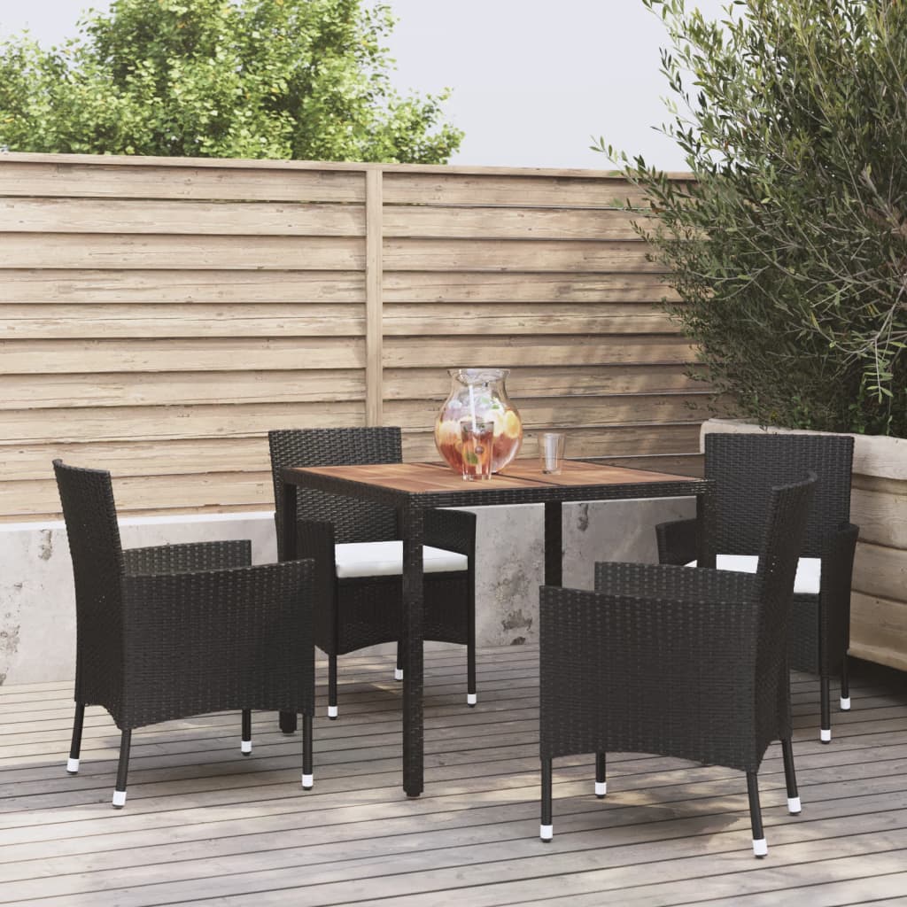 Set da Pranzo da Giardino 5 pz Nero con Cuscini in Polyrattan | homemem39