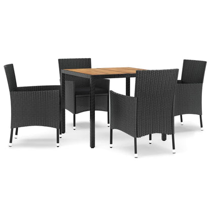 Set da Pranzo da Giardino 5 pz Nero con Cuscini in Polyrattan | homemem39