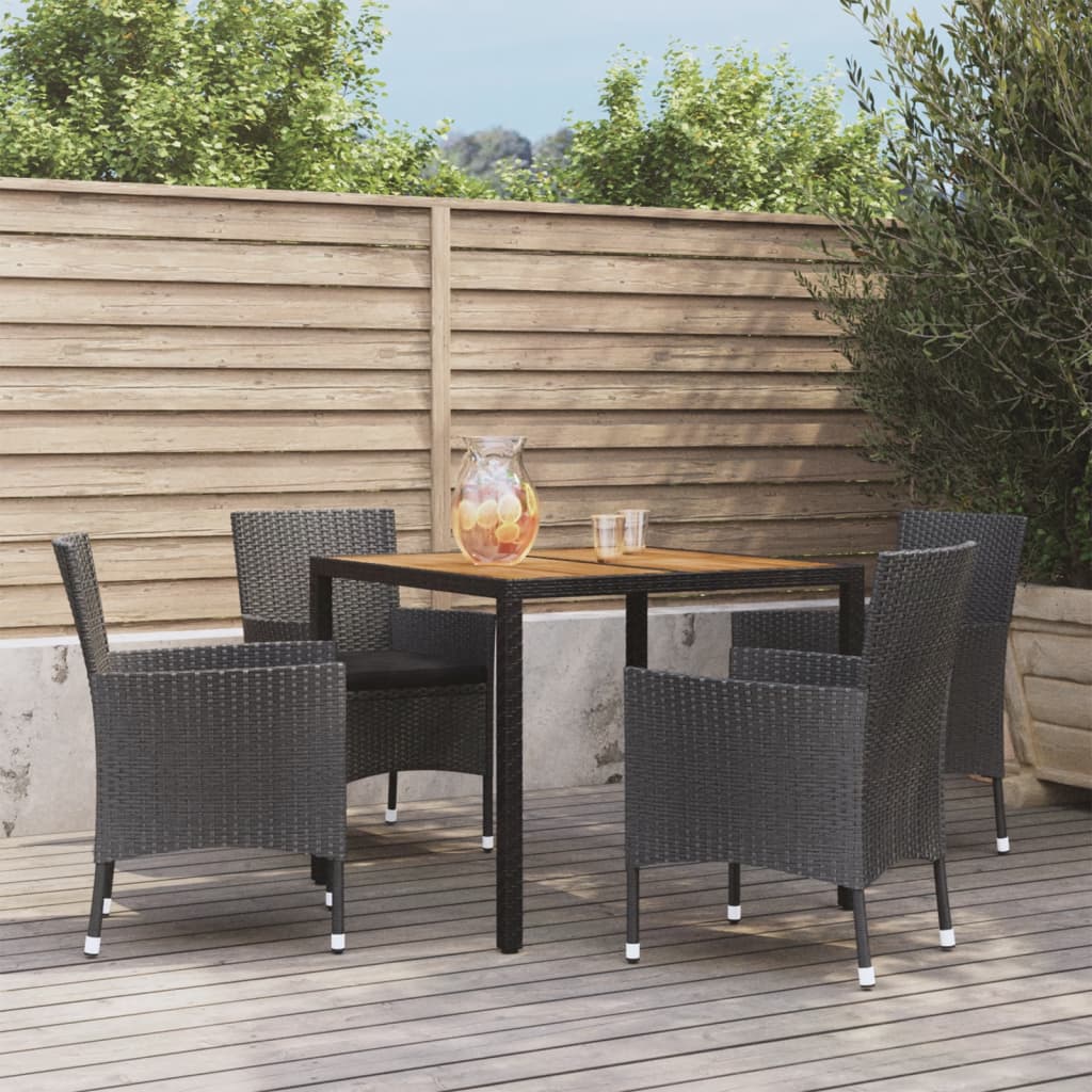Set da Pranzo da Giardino 5 pz Nero con Cuscini in Polyrattan