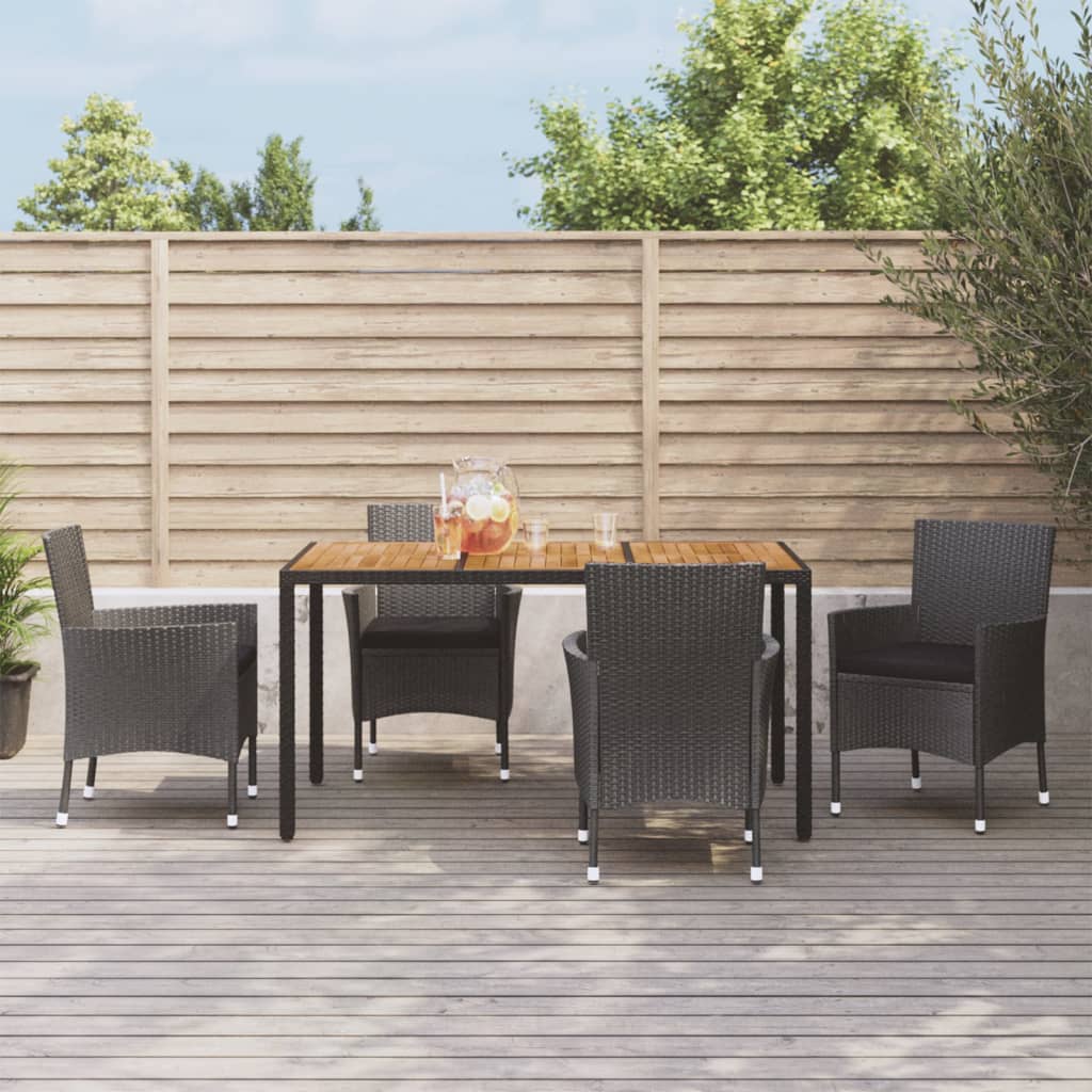 Set da Pranzo da Giardino 5 pz Nero con Cuscini in Polyrattan | homemem39