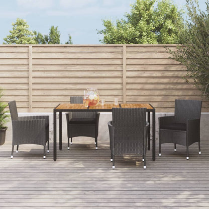 Set da Pranzo da Giardino 5 pz Nero con Cuscini in Polyrattan | homemem39