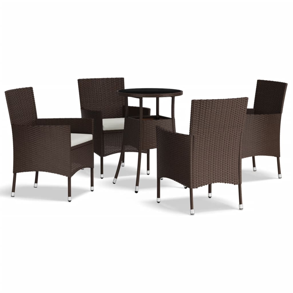 Set Bistrò da Giardino 5 pz con Cuscini in Polyrattan Marrone | homemem39