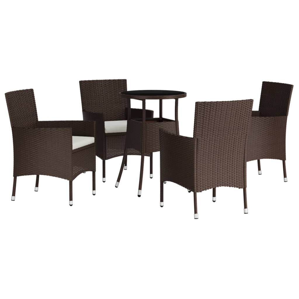 Set Bistrò da Giardino 5 pz con Cuscini in Polyrattan Marrone | homemem39