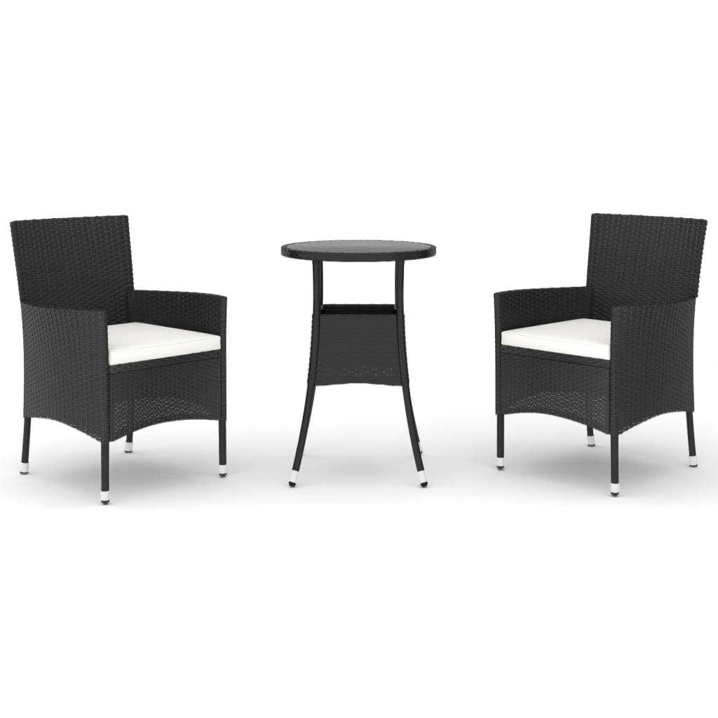 Set Bistrò da Giardino 3 pz con Cuscini in Polyrattan Nero - homemem39