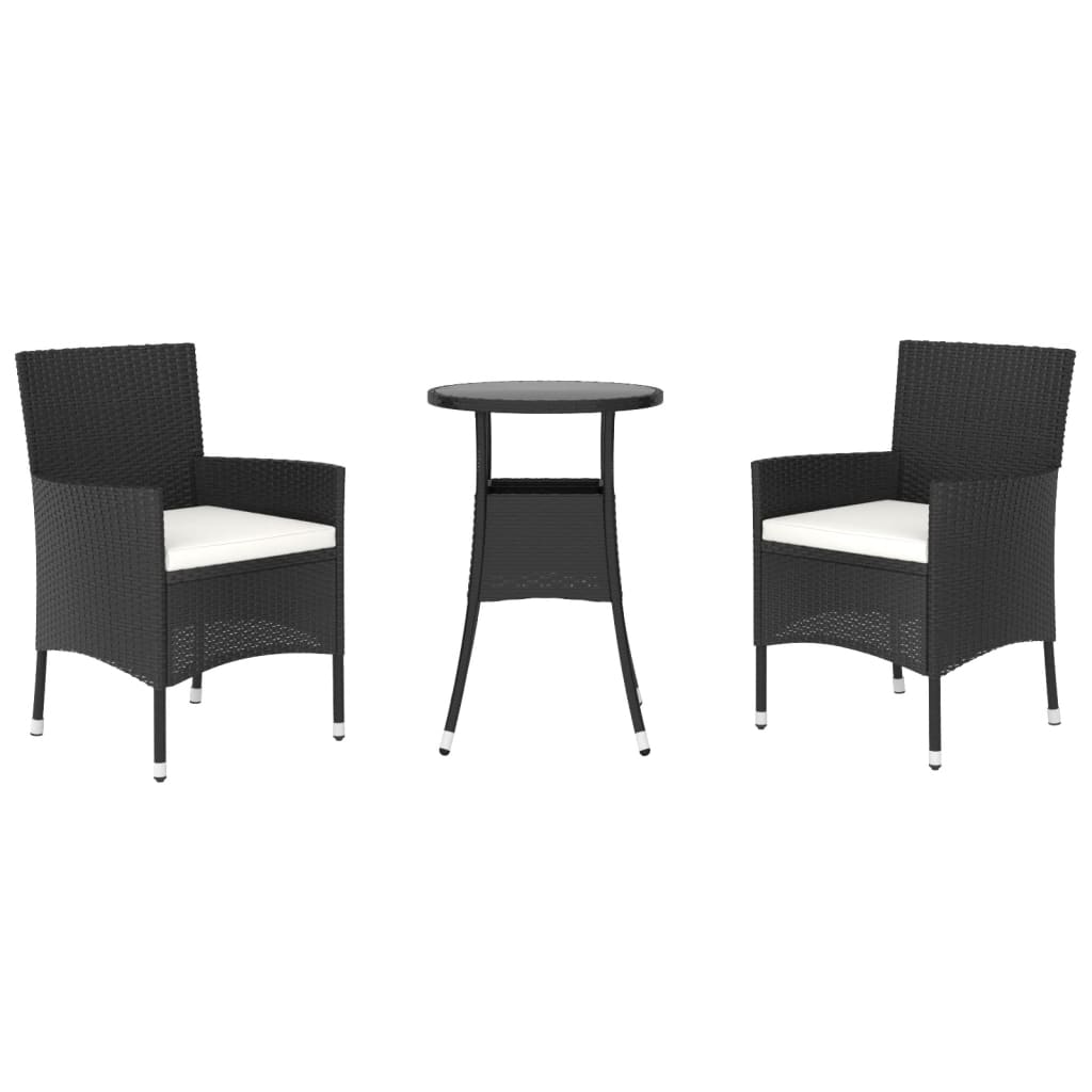 Set Bistrò da Giardino 3 pz con Cuscini in Polyrattan Nero - homemem39