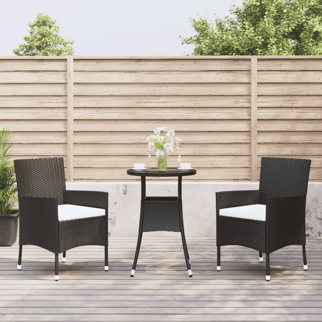 Set Bistrò da Giardino 3 pz con Cuscini in Polyrattan Nero - homemem39