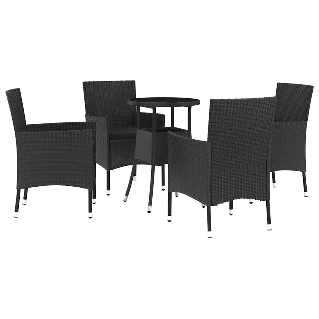 Set Bistrò da Giardino 5 pz con Cuscini in Polyrattan Nero | homemem39