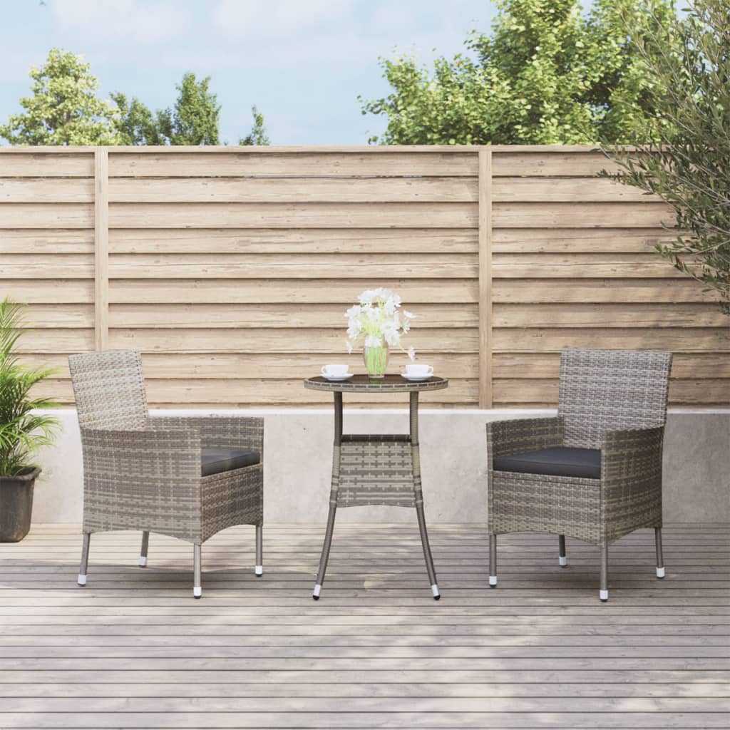 Set Bistrò da Giardino 3 pz con Cuscini in Polyrattan Grigio - homemem39