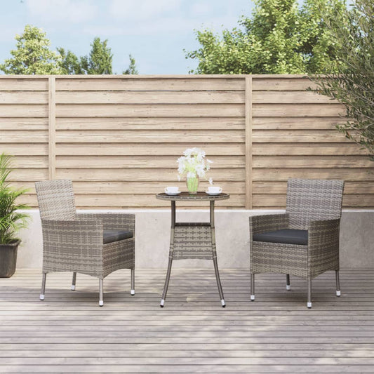 Set Bistrò da Giardino 3 pz con Cuscini in Polyrattan Grigio - homemem39