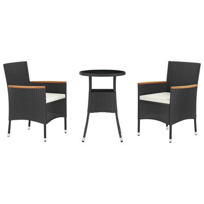 Set Bistrò da Giardino 3 pz con Cuscini in Polyrattan Nero | homemem39