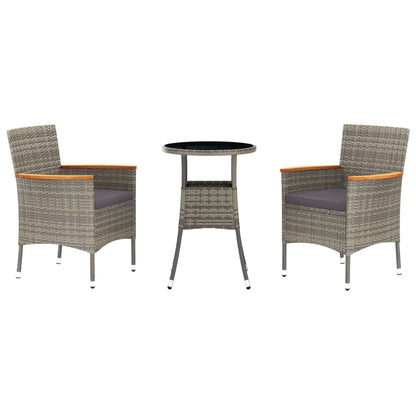 Set Bistrò da Giardino 3 pz con Cuscini in Polyrattan Grigio | homemem39