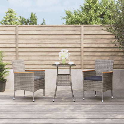 Set Bistrò da Giardino 3 pz con Cuscini in Polyrattan Grigio | homemem39