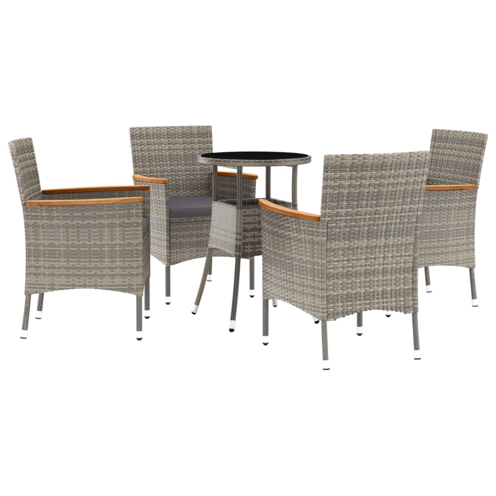 Set Bistrò da Giardino 5 pz con Cuscini in Polyrattan Grigio | homemem39