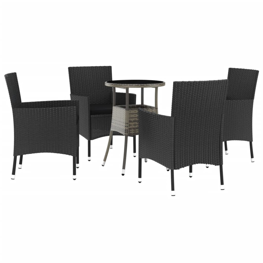 Set Bistrò da Giardino 5 pz con Cuscini in Polyrattan Nero | homemem39