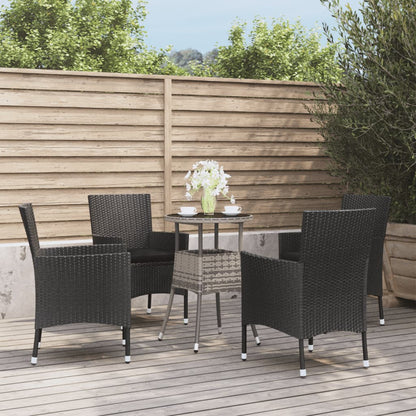 Set Bistrò da Giardino 5 pz con Cuscini in Polyrattan Nero | homemem39