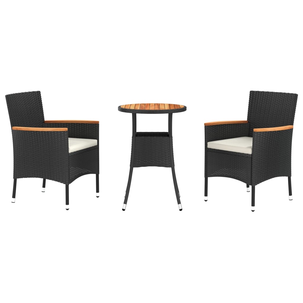 Set Bistrò da Giardino 3 pz con Cuscini in Polyrattan Nero | homemem39