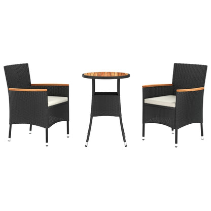 Set Bistrò da Giardino 3 pz con Cuscini in Polyrattan Nero | homemem39