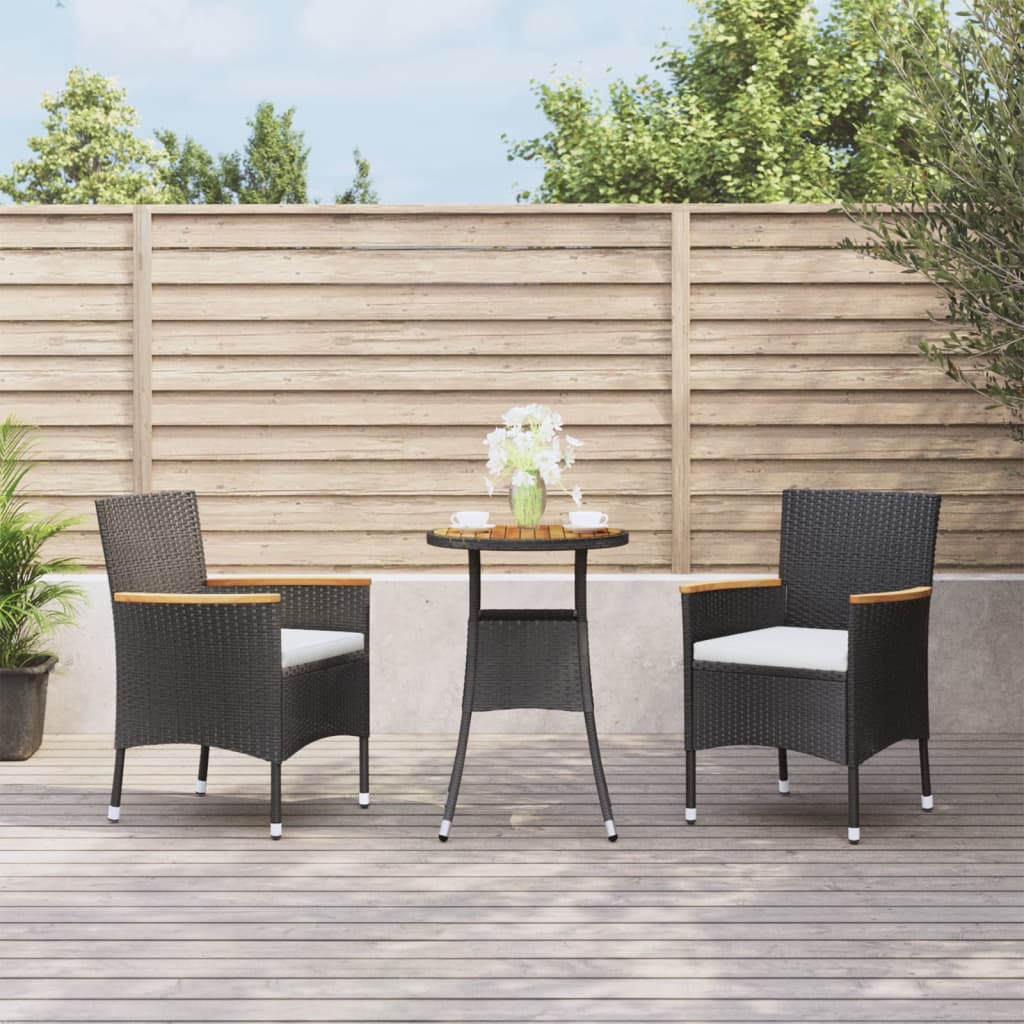 Set Bistrò da Giardino 3 pz con Cuscini in Polyrattan Nero | homemem39