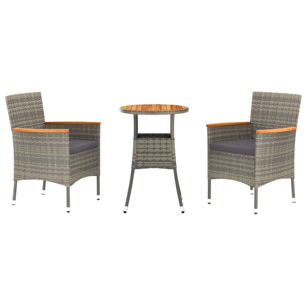 Set Bistrò da Giardino 3 pz con Cuscini in Polyrattan Grigio | homemem39