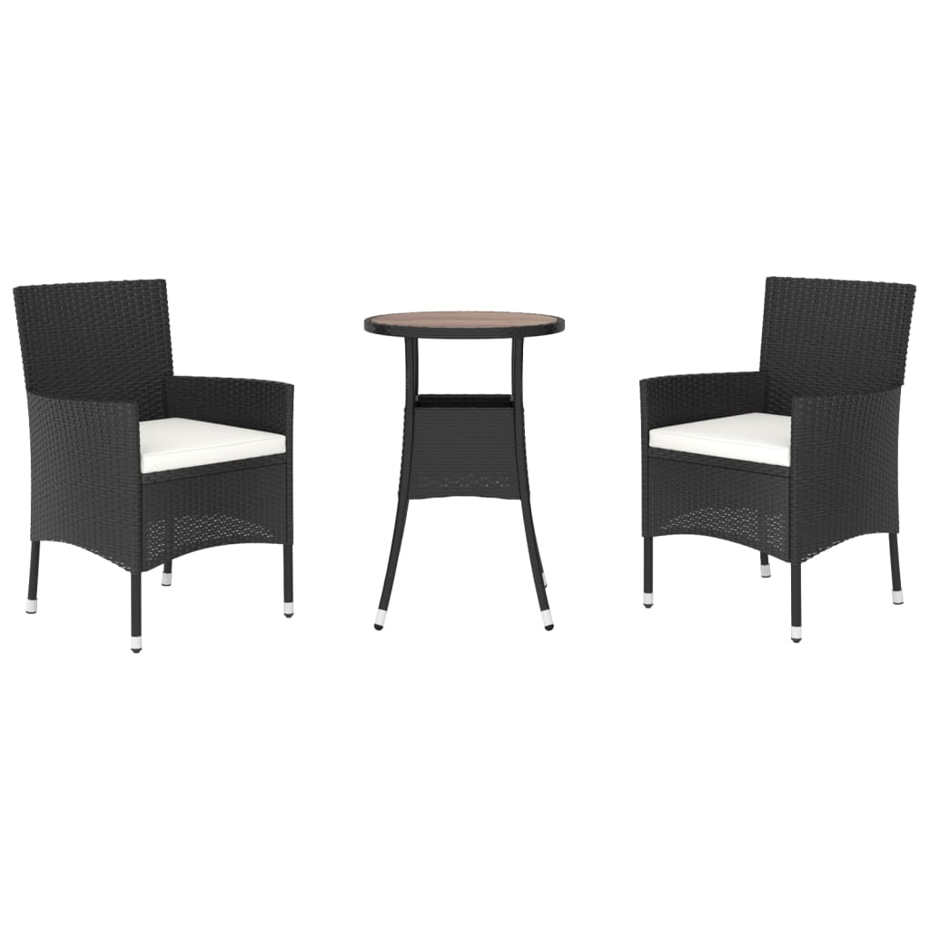 Set Bistrò da Giardino 3 pz con Cuscini in Polyrattan Nero - homemem39
