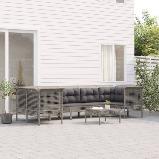 Set Divani da Giardino 8 pz con Cuscini in Polyrattan Grigio - homemem39